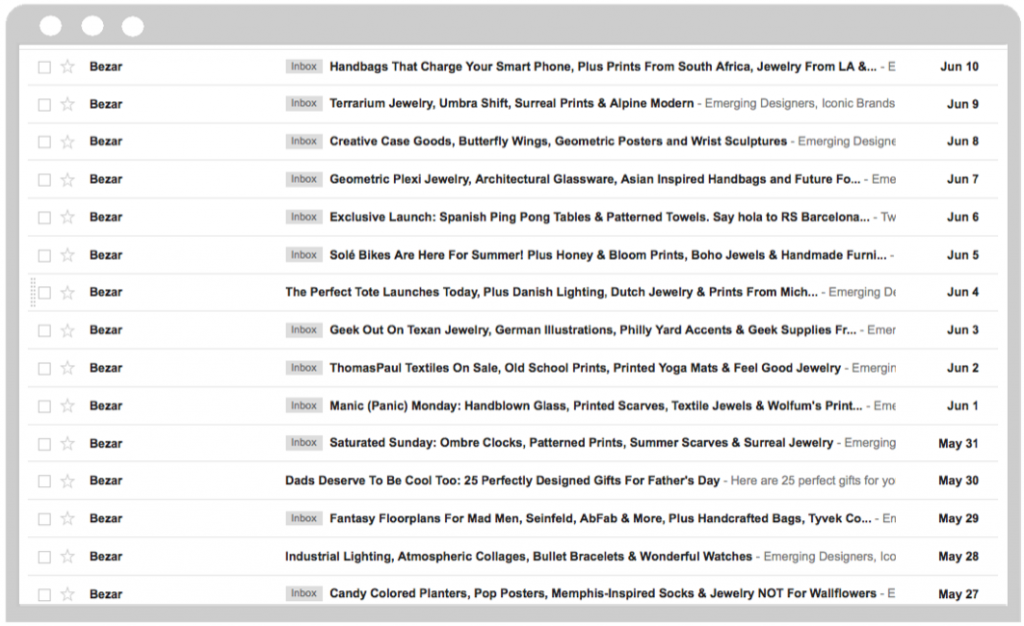 Inbox with Bezar Emails