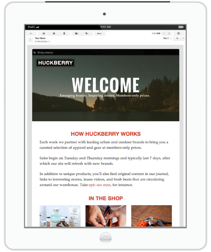 automated email campaigns welcome email huckberry