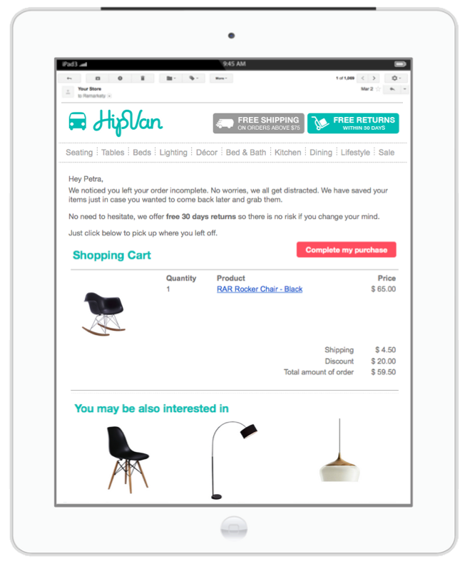 Abandoned Cart Email Example