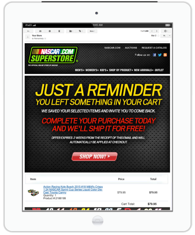 Abandoned Cart Email NASCAR