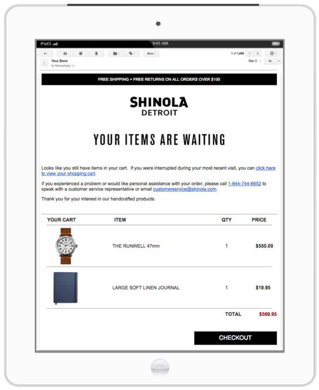 shinola abandoned cart example