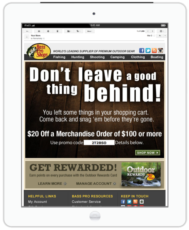 Abandoned Cart Email example for Outdoor