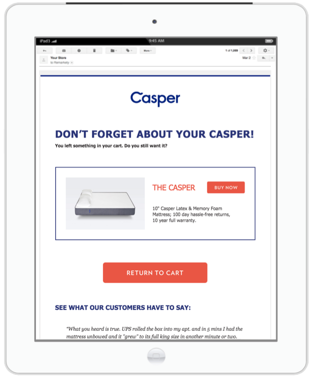 Abandoned Cart Email Startup Casper