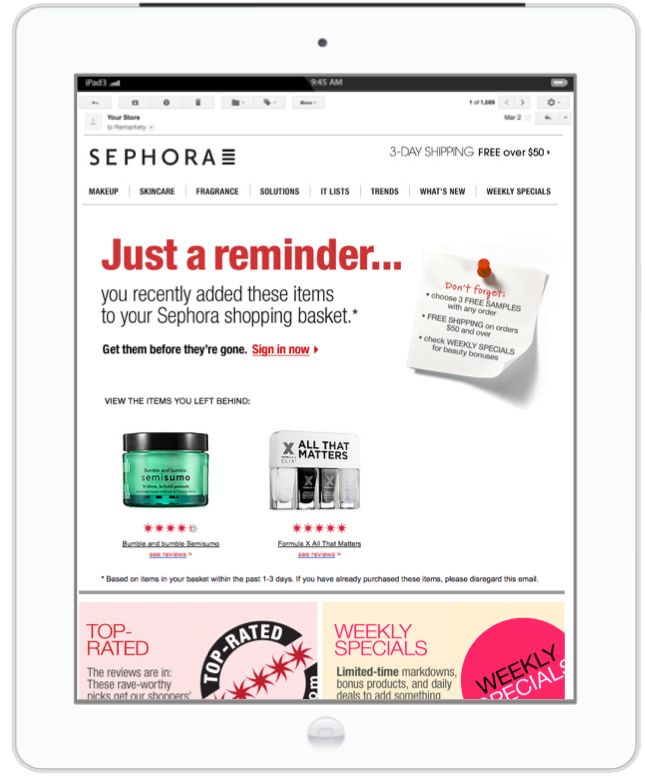 Sephora Abandoned Cart Email