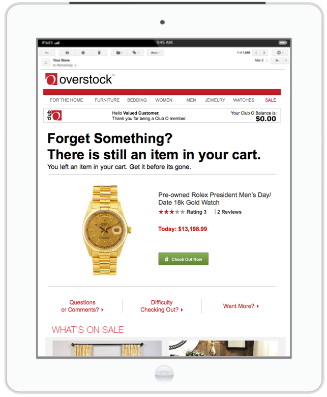 Email Marketing Abandoned Cart Overstock
