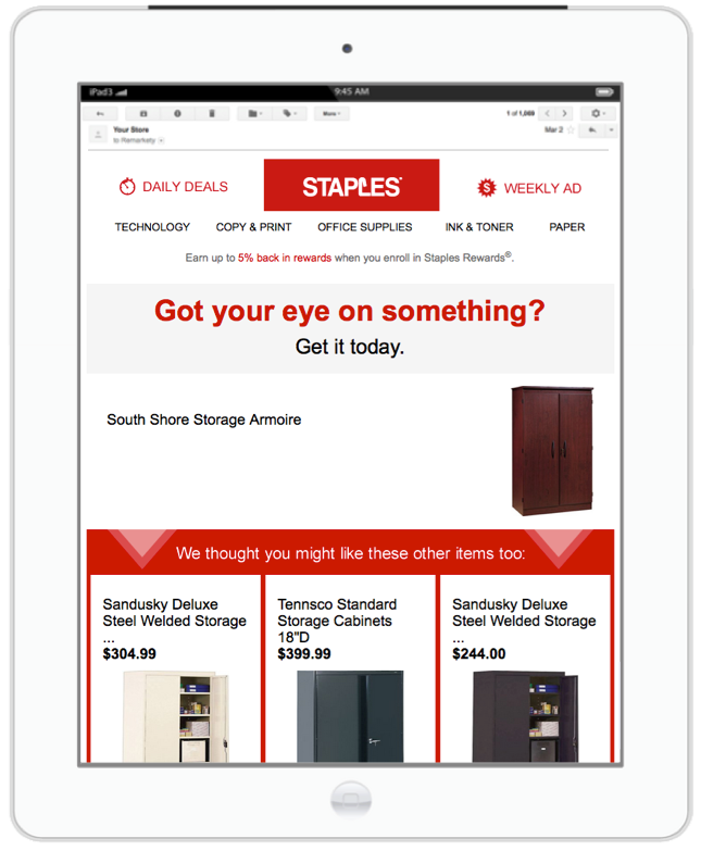 Staples Abandoned Cart Email Example
