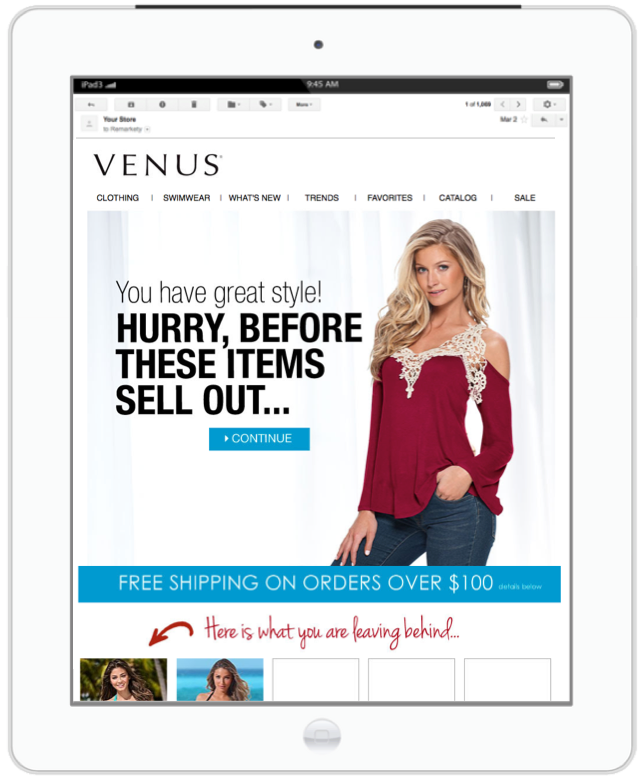 Abandoned Cart Email Example Female Fashion venus