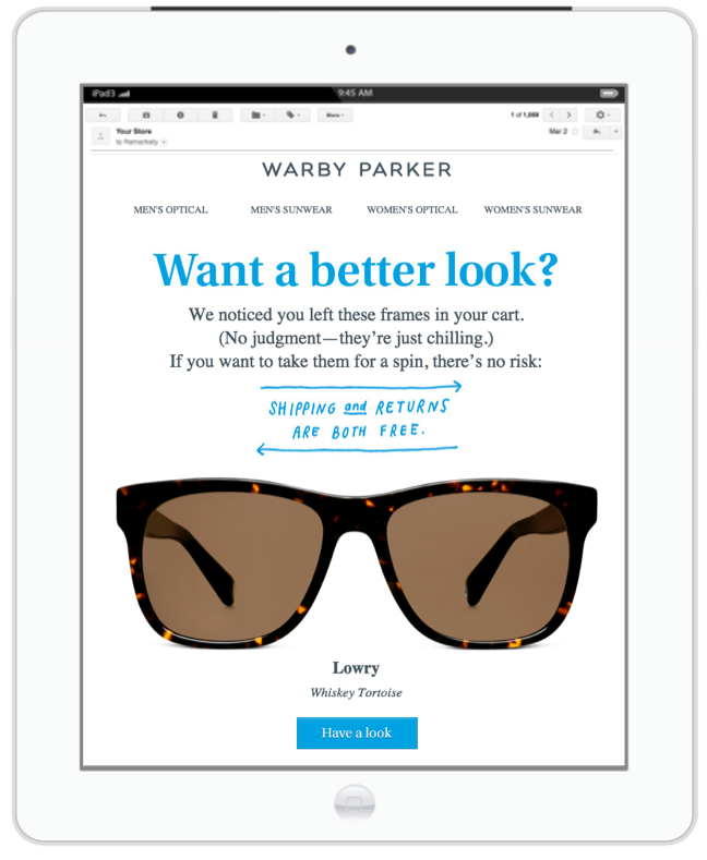 Glasses Abandoned Cart Email