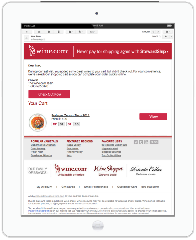 Wine.com Abandoned Cart Email