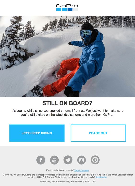 The "checking in" email uses strong calls to action.