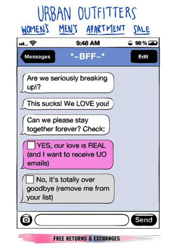 Urban Outfitters nails their generation of buyers with a single “text message