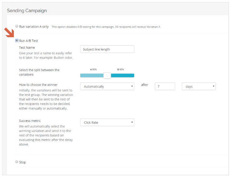 Remakrety's a/b testing feature makes it easy to run and A/B Test Campaign