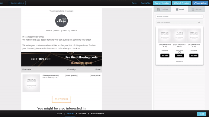 Drag and drop email template editor