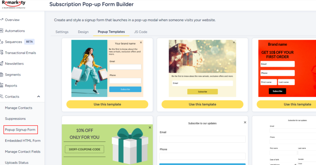 Subscription Pop-up Form Builder for ecommerce